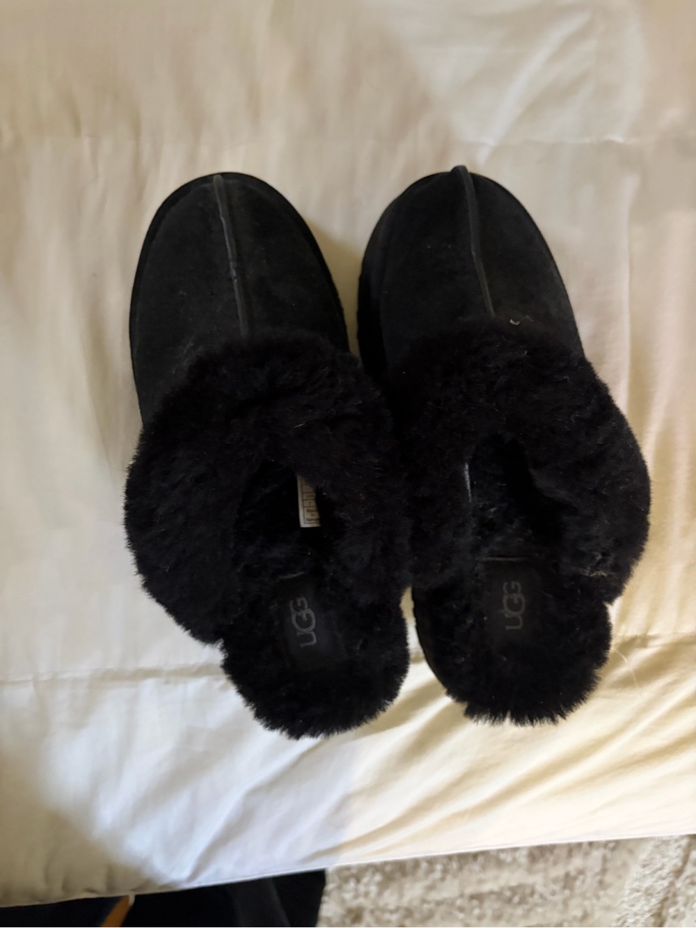 UGG Women's Black Plush Shearling Clog Slippers